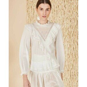 ULLA JOHNSON 2 Bonnie Blouse Long Sleeve Top Cotton  Lace Boho White 2